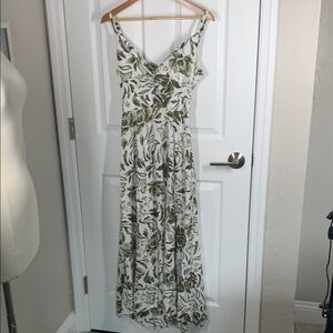 1. State olive green and white linen blend maxi dress with tie back size medium